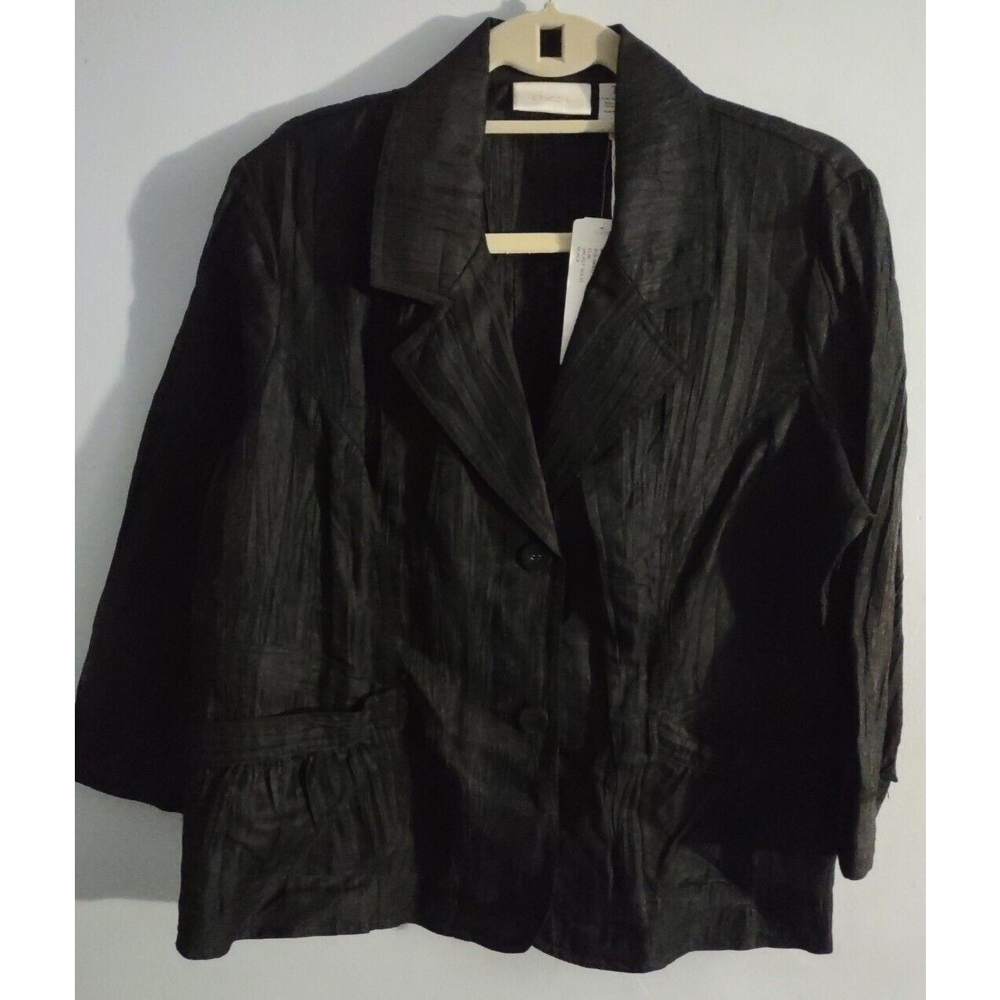 Chico's Blazer Sz 1 M 8 Black Elin Polished Blazer Jacket Linen Blend $99 New